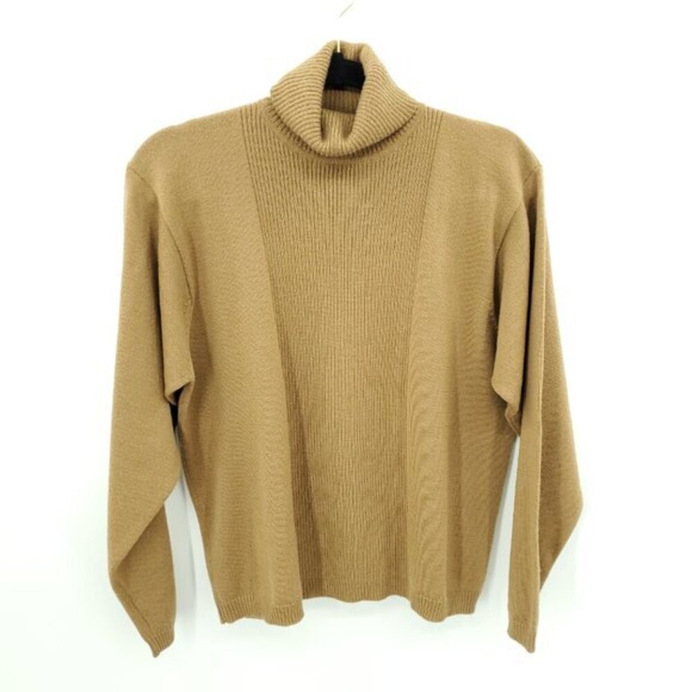 Pendleton 100% Wool Rib-Panel Turtleneck Sweater XL Tan/Camel